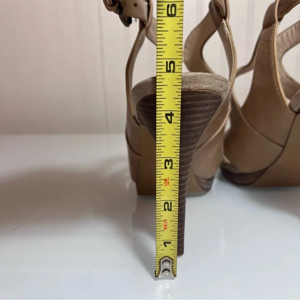 Nine West Marcalie Tan Leather Platform Sandals Strappy Peep Toe Block Heel sz 9